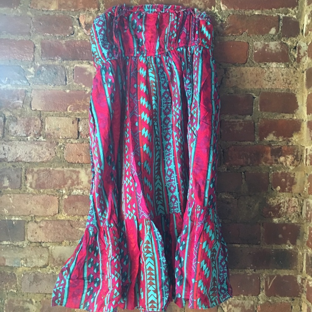 Heritage Pink blue tribal print dress small